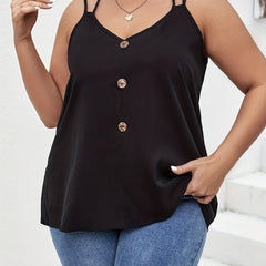  Halter Neck Cami Top Solid Button Decor
