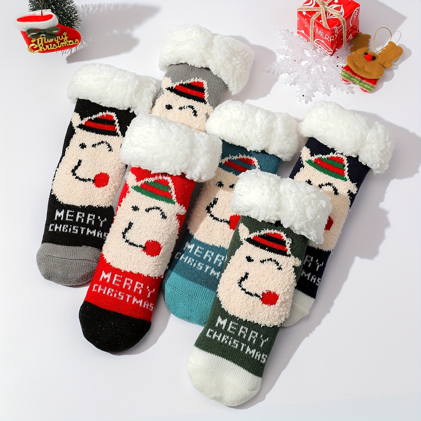 6 Pairs Christmas Print Warm Plush Socks Women's Stockings
