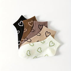 5 Pairs Heart Short & Crew Socks Women's Stockings