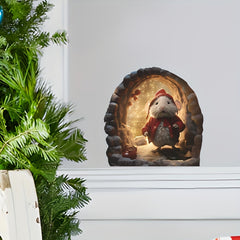 3D Mouse Hole Wall Sticker Christmas Hat Decal