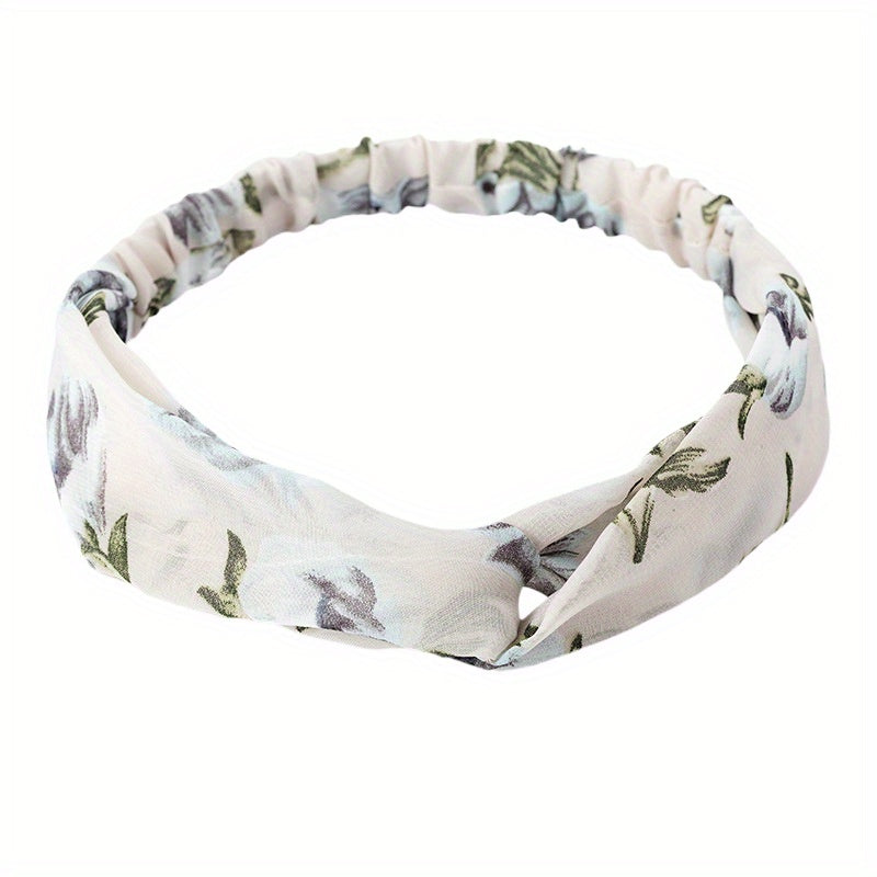 Floral Print Chiffon Headband Stretchy Headdress Hair Band
