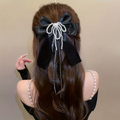 Vintage Ribbon Bow Hair Clip French Barrette With Tassel