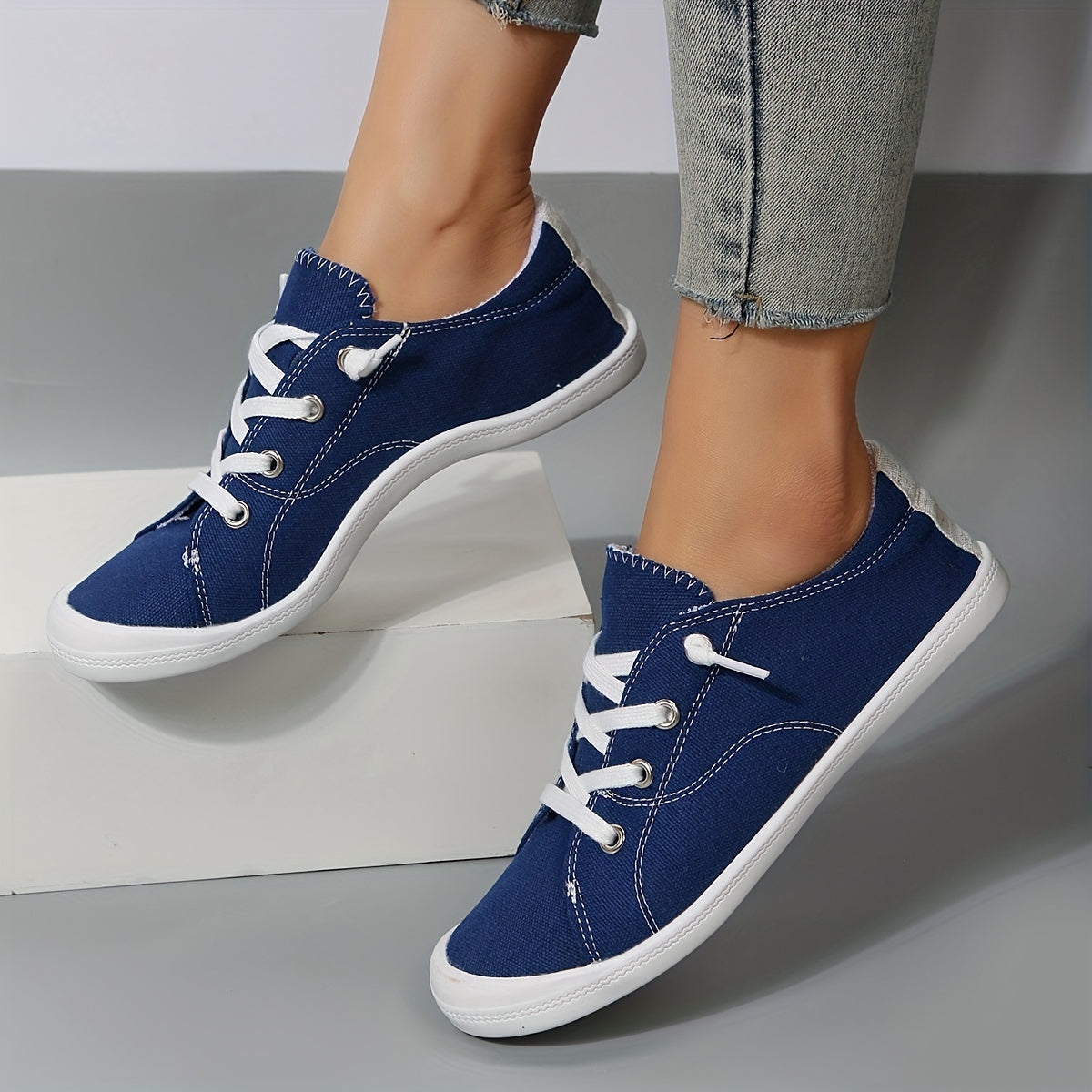 Women's Dark Flat Canvas Lace-Up Sneakers