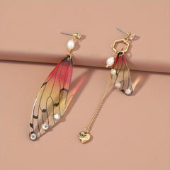 Resin Butterfly Wings Dangle Earrings with Rhinestone Decor