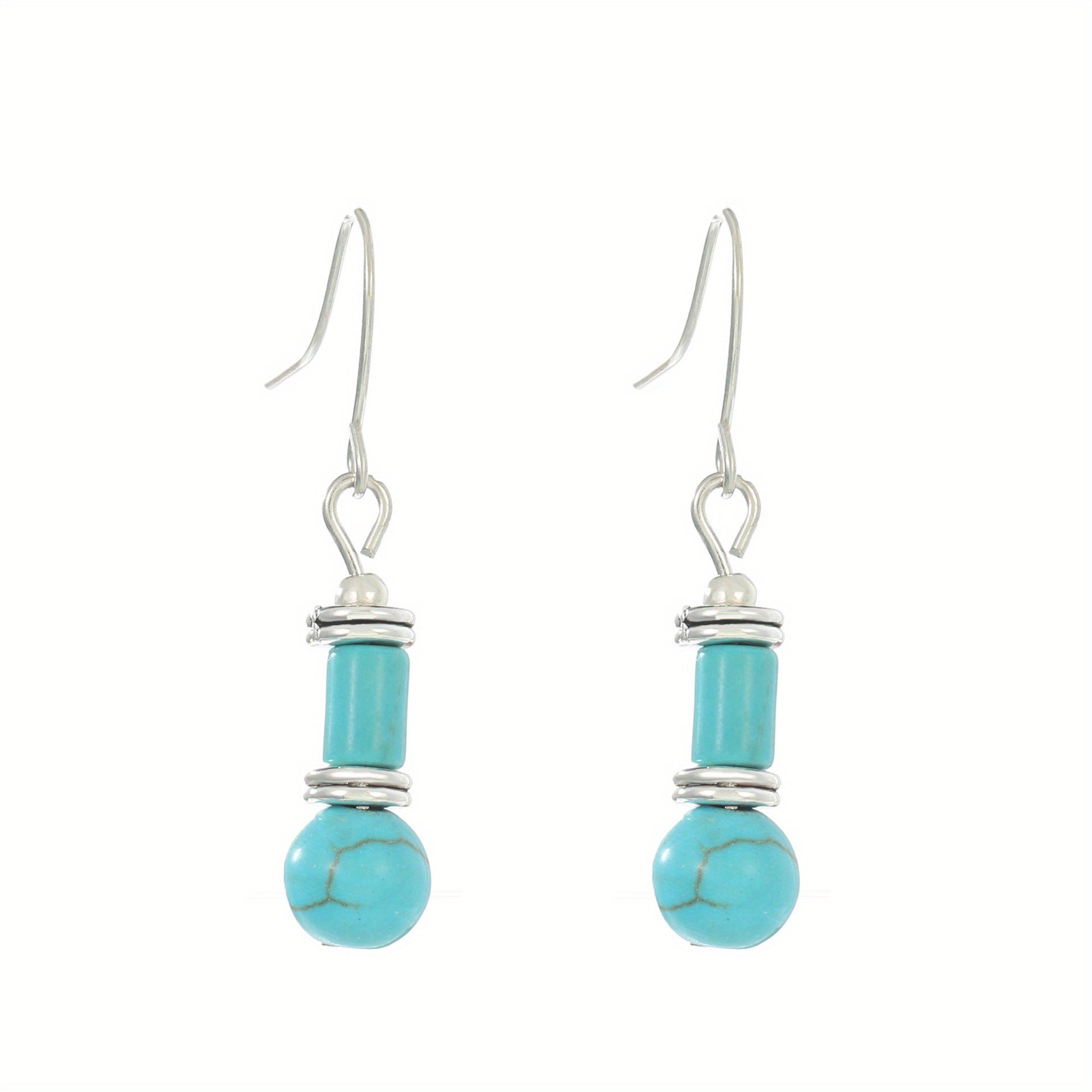 Turquoise Bohemian Hook Earrings Silver Plated Jewelry