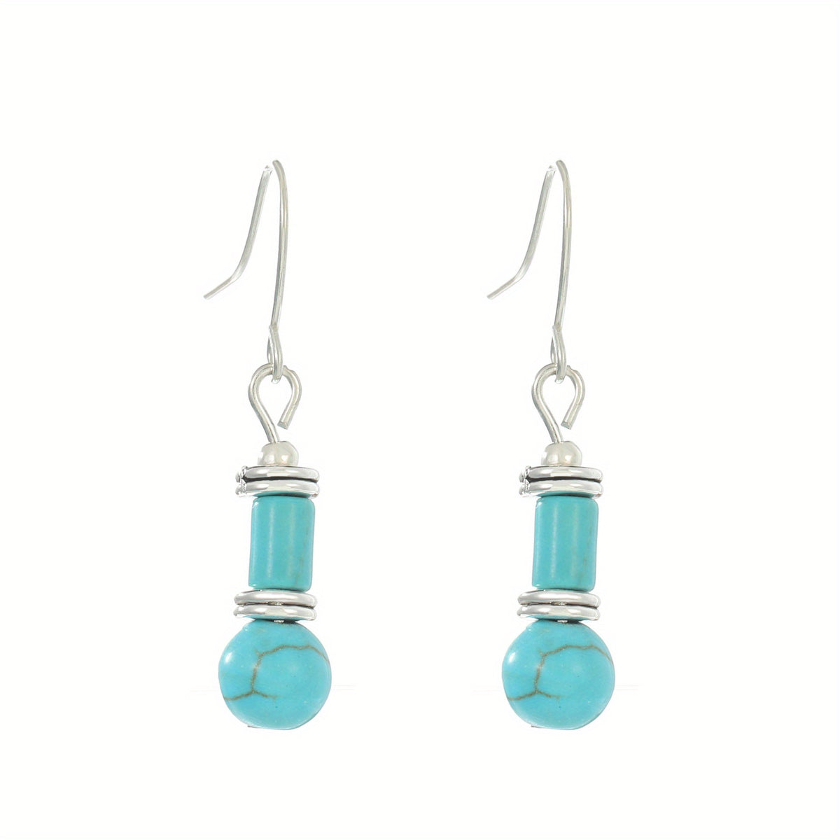 Turquoise Bohemian Hook Earrings Silver Plated Jewelry