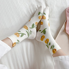 5 Pairs Women's Floral Mid Tube Socks