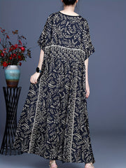 Boho Maxi Dress Women's Plus Allover Print Half Sleeve Loose Fit Dress