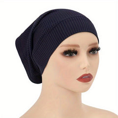 Solid Striped Turban Cap Hijab Soft Inner Cap Casual Underscarf