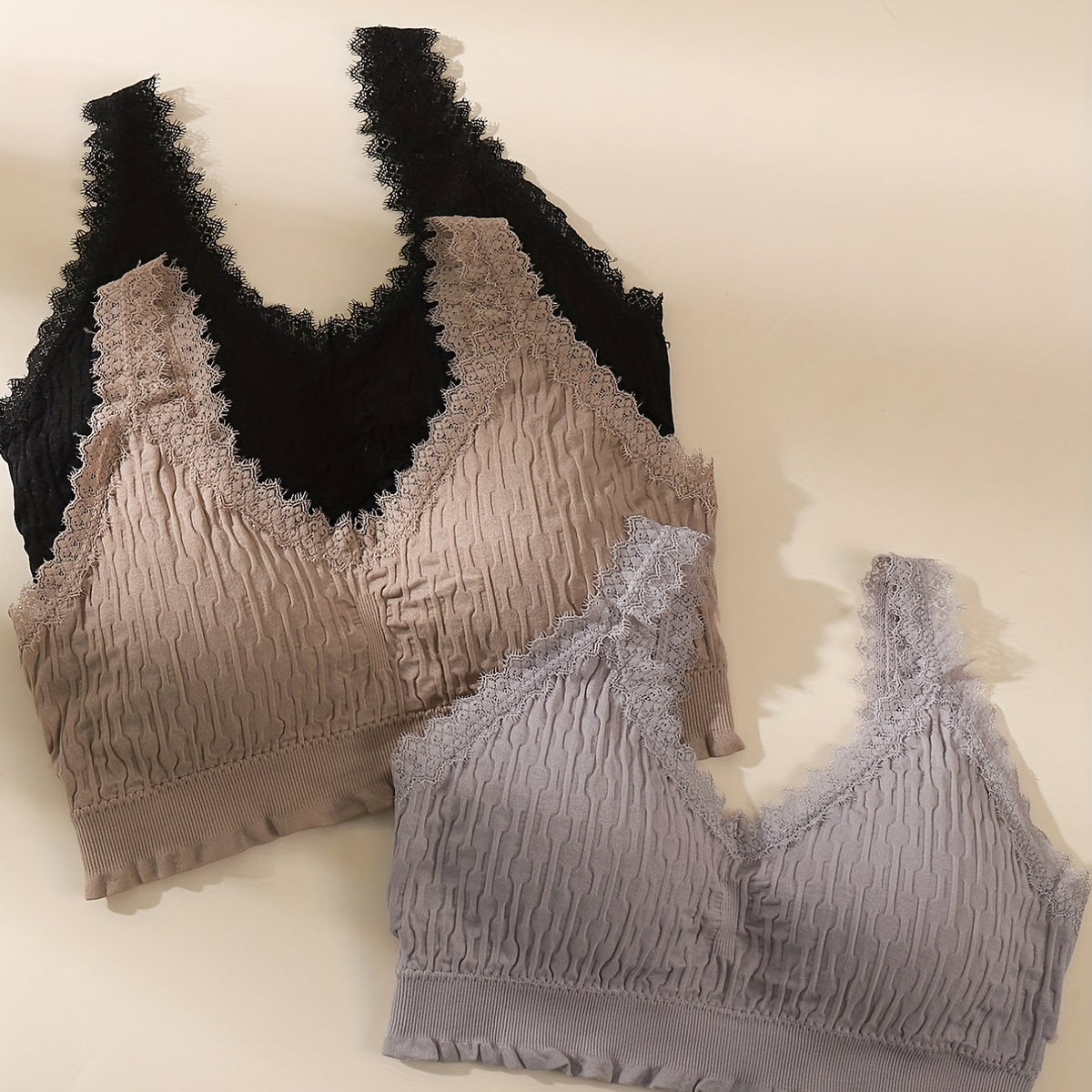 3pcs Lace Wireless Bras Comfy & Stretch Women's Lingerie