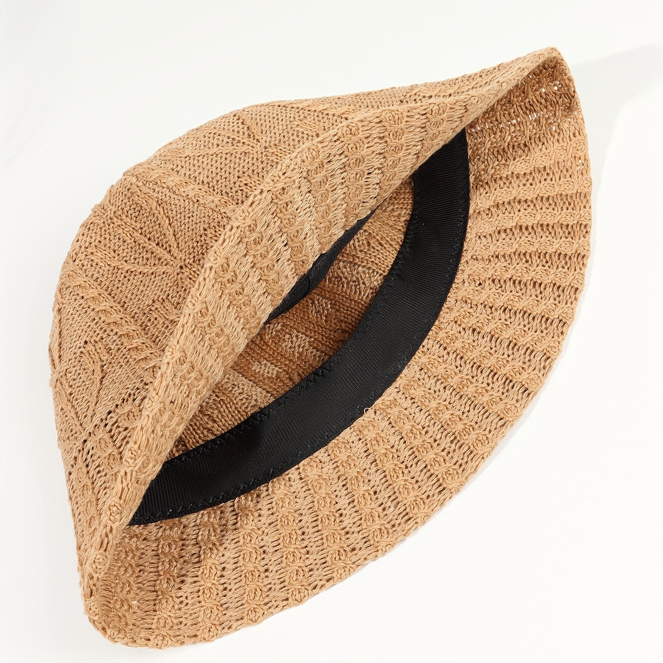 Ribbed Knitted Bucket Hat Solid Basin Hat Casual Sunscreen Travel Beach Hat