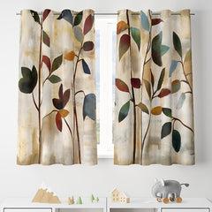 2pcs Hand Painted Leaves Pattern Curtains
