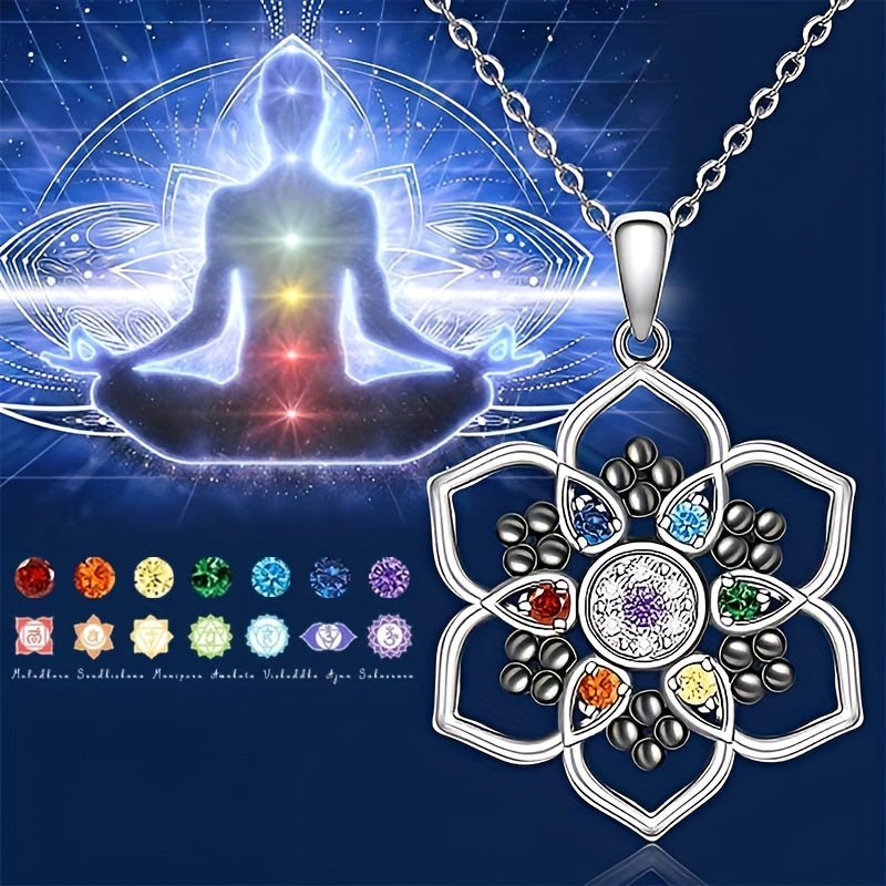 7 Chakra Lotus Pendant Necklace Yoga Healing Stone Energy Balance Jewelry