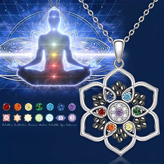 7 Chakra Lotus Pendant Necklace Yoga Healing Stone Energy Balance Jewelry