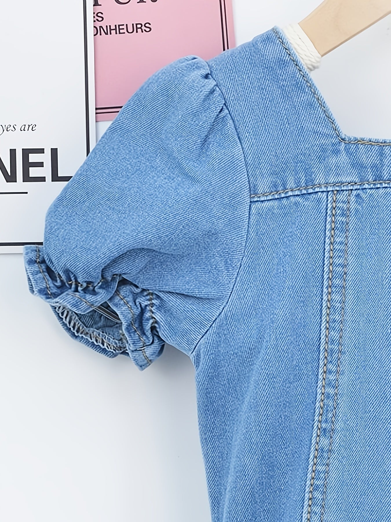 Girls Casual Denim Tunic Dress Square Neck Short Sleeve