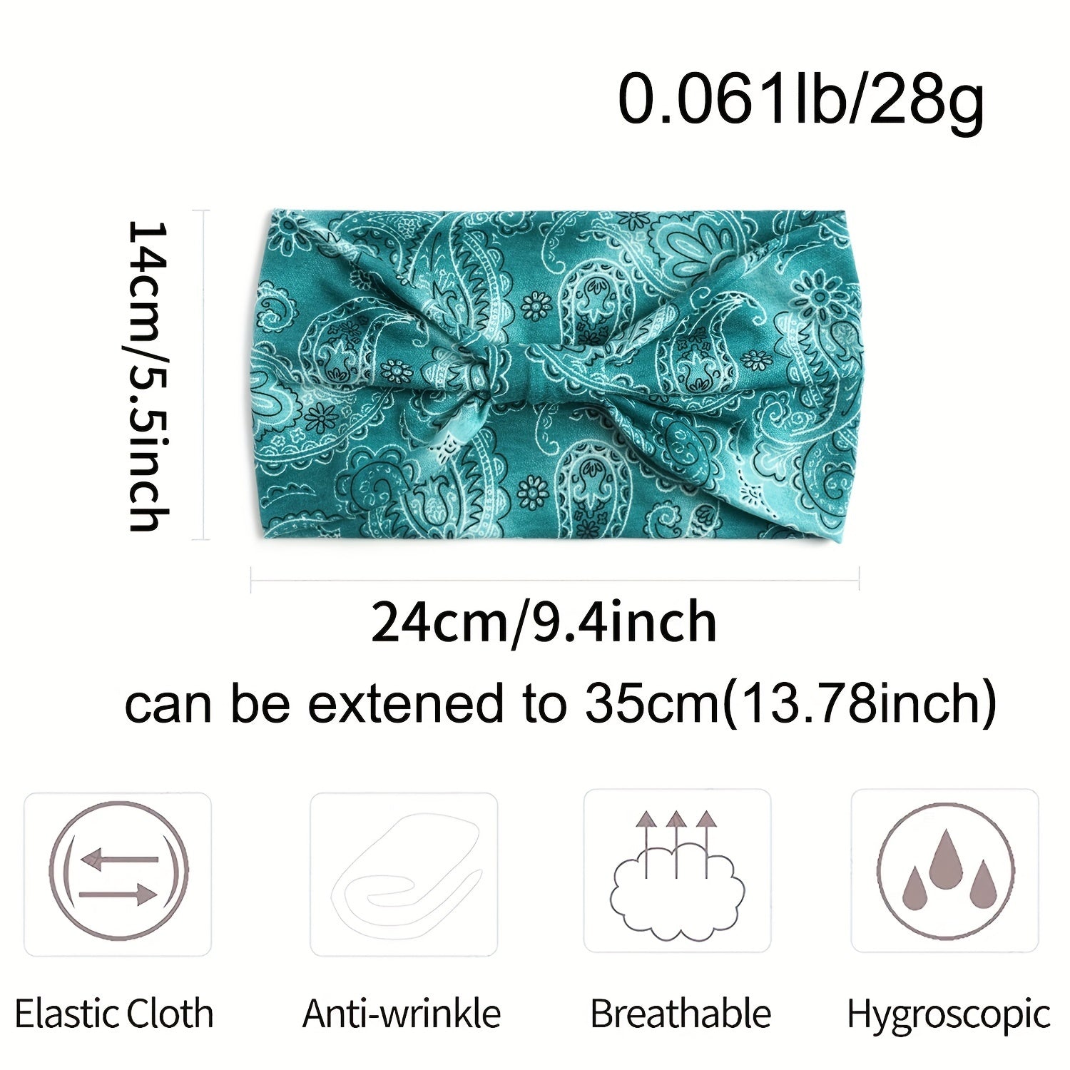 Boho Paisley Print Stretchy Headband Elastic Sports Sweatband