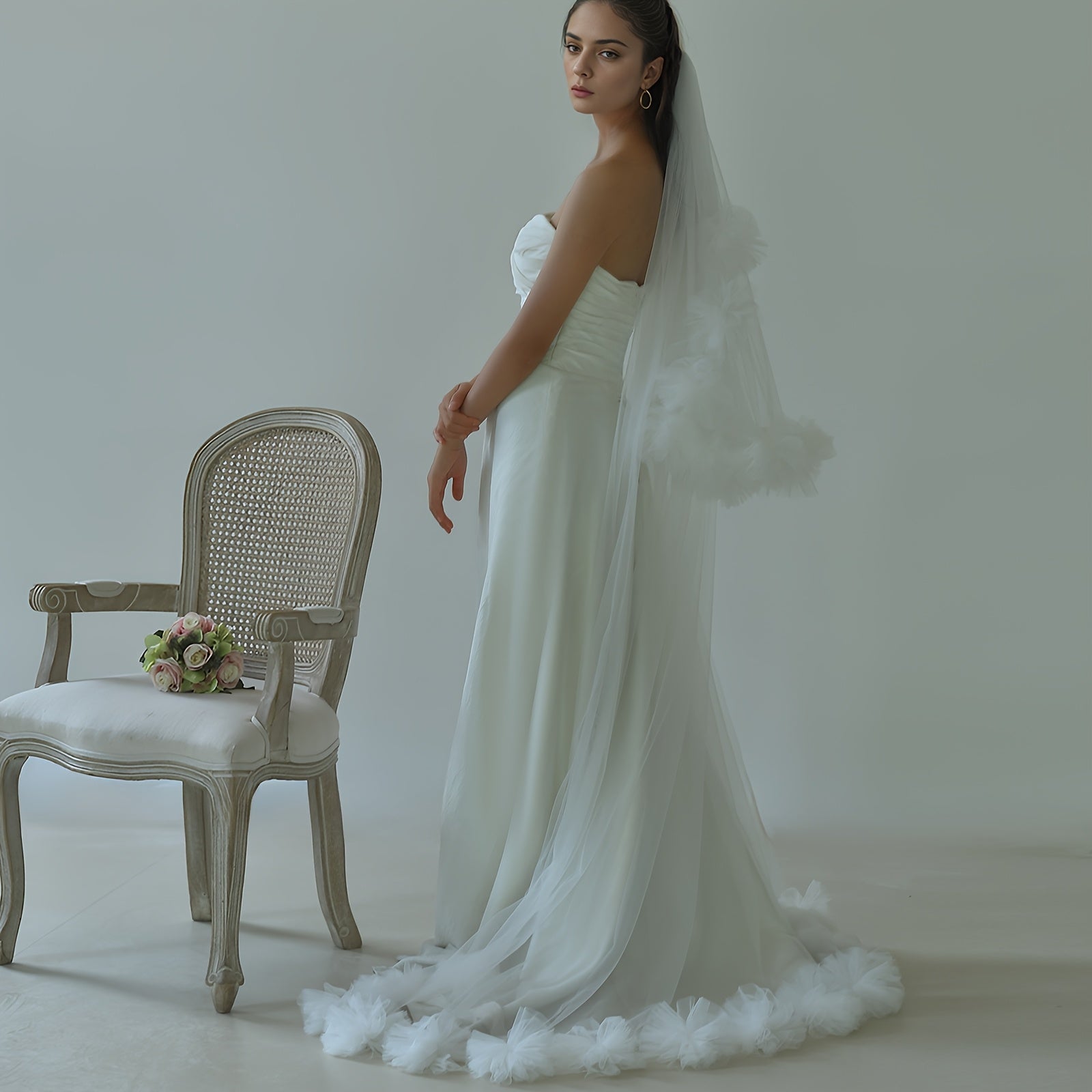 Double Layer Bridal Veil with Floral Edge, Hair Comb Romantic Wedding Accessory