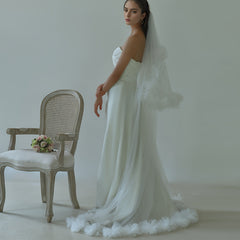 Double Layer Bridal Veil with Floral Edge, Hair Comb Romantic Wedding Accessory