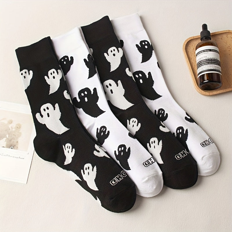 Cartoon Ghost Print Socks Funny Halloween Mid Tube Women's Stockings