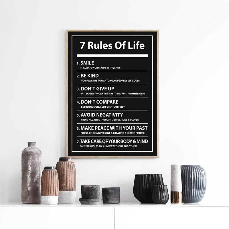 7 Rules of Life Canvas Poster - Motivational Quote for Inspiration