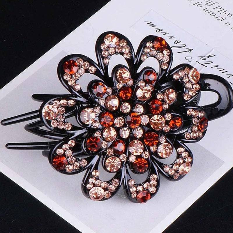 Women Rhinestone Hair Clip Large Glitter Flower Duck Billed Clip