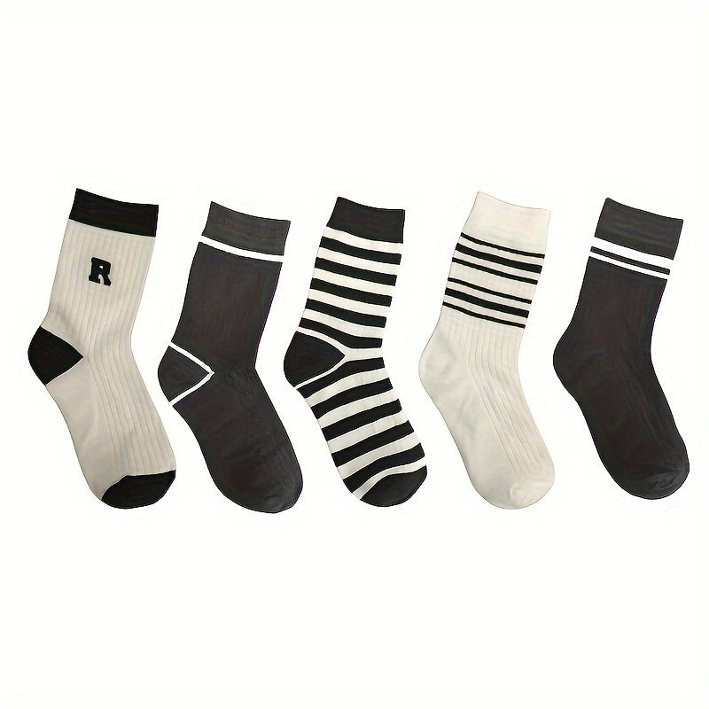 5 Pairs Letter Print Striped Socks Crew Sports Women's Stockings