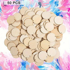 50pcs Wood Circles With Holes For Crafts Small Round Wooden Discs Blanks Cutouts