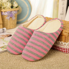 Women's Plush Lined Slippers Warm Striped Flat Shoes