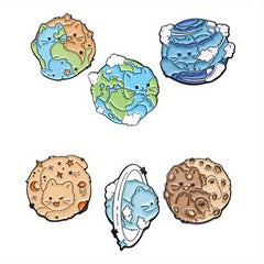 Planet Cat Enamel Brooches Pins Earth Brooches Lapel Badges Animal Jewelry Gift