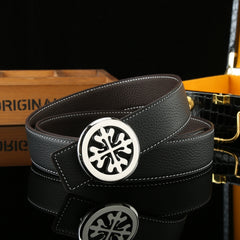 Men's Litchi Pattern Leather Belt With Buckle Double sided