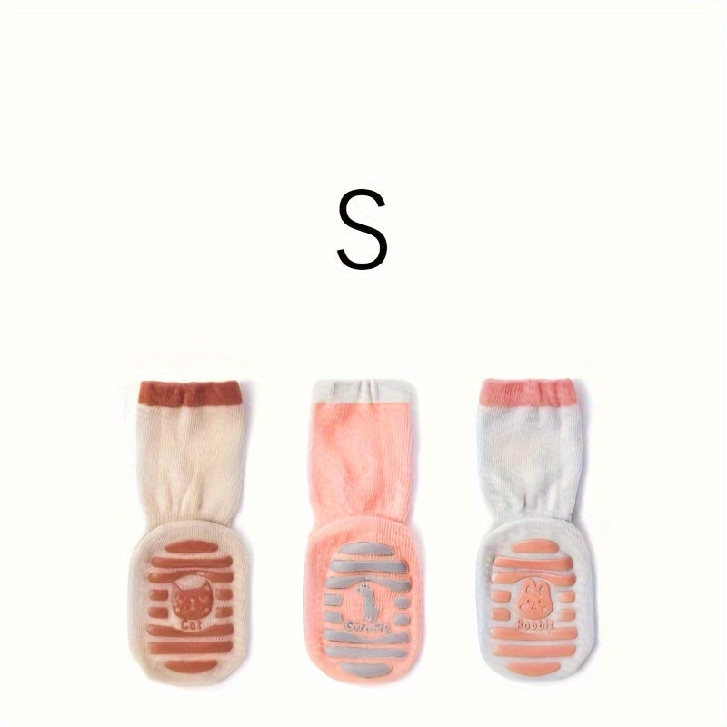 3 Pairs Baby Girl's Non Slip Calf Socks Animal Pattern Cotton Blend