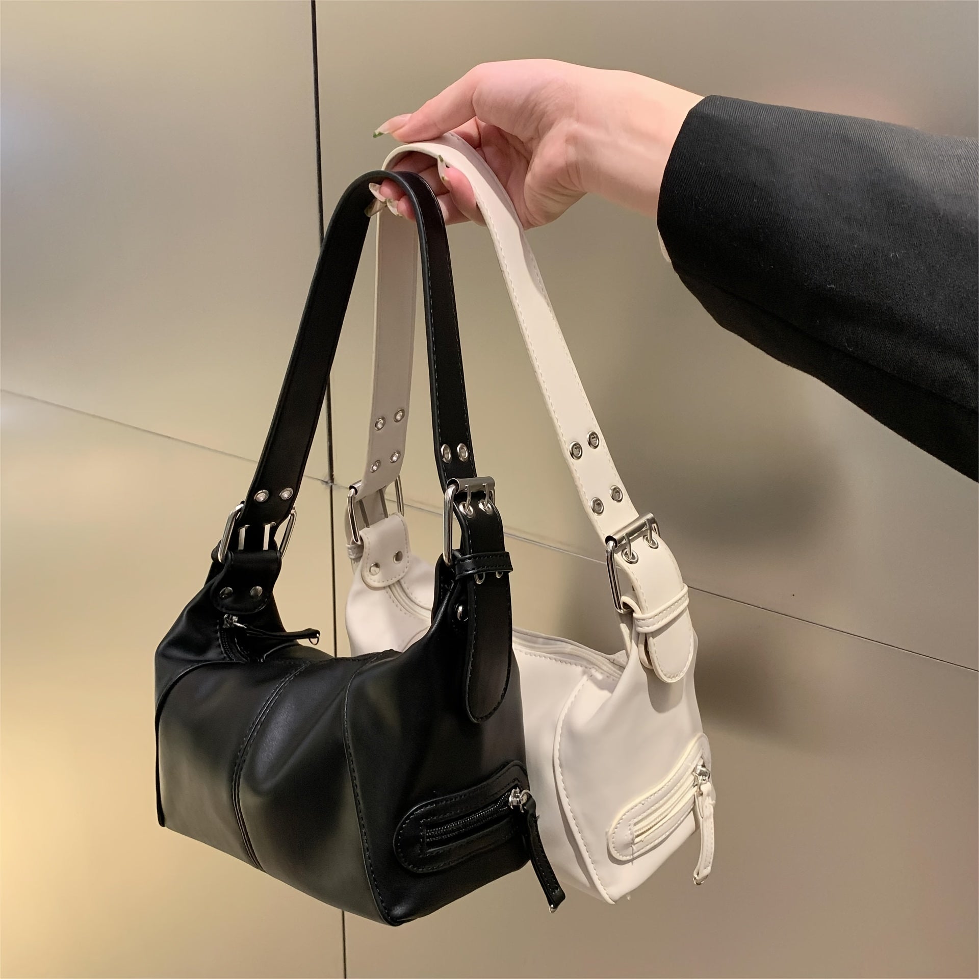 Minimalist Baguette Bag For Women Motorcycle Handbag