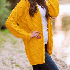  Casual Cardigan Women's Solid Cable Knit Open Front Sweater Cardigan
