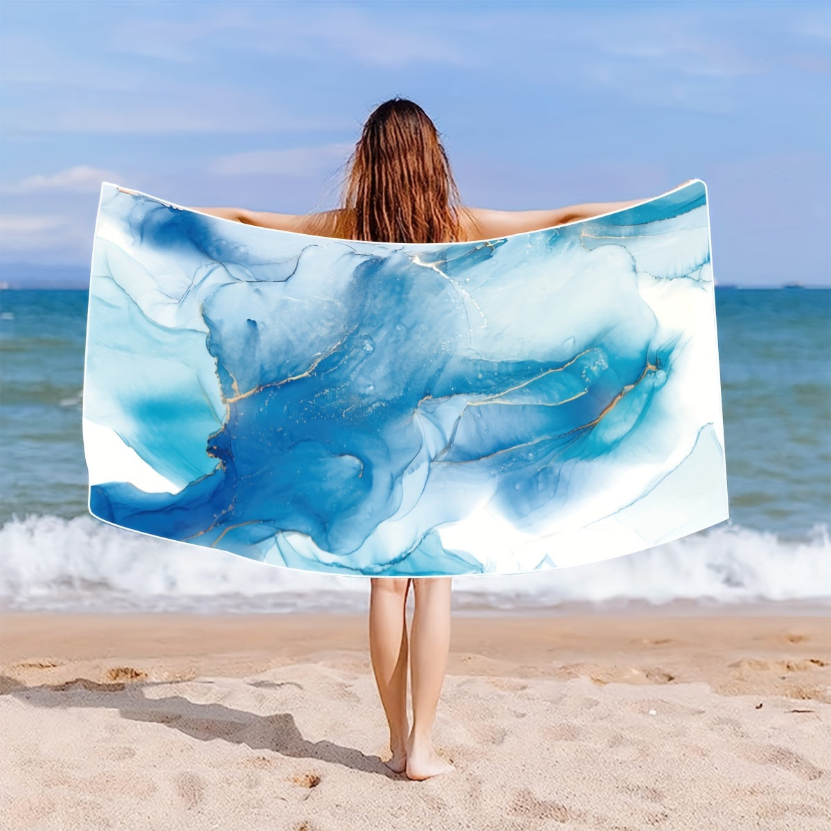 Marble Beach Towel Quick Drying Soft Absorbent Microfiber Blanket