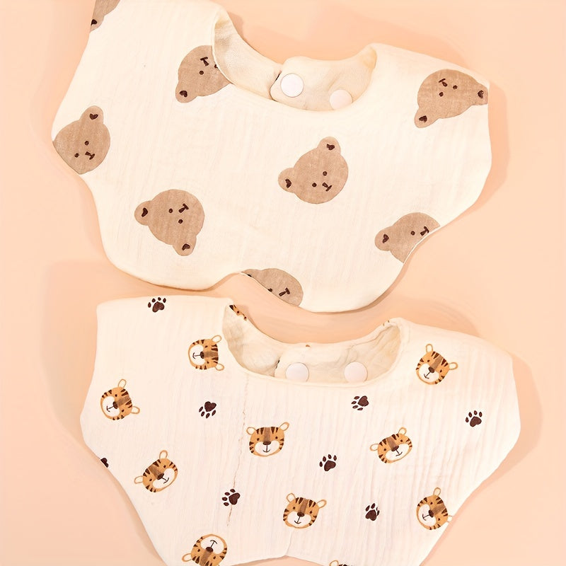 2pcs Cotton Gauze Cherry Bear Baby Bibs Boy Girl Bandana Scarf Flower Shape