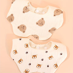 2pcs Cotton Gauze Cherry Bear Baby Bibs Boy Girl Bandana Scarf Flower Shape