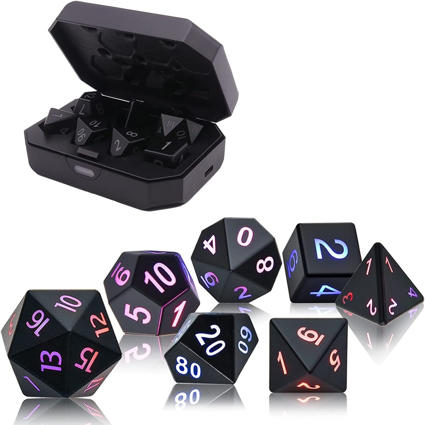 7pcs Rechargeable LED Metal Flashy Dices Halloween Thanksgiving Christmas Gift
