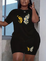 Butterfly Print Tee & Shorts 2 Piece Set