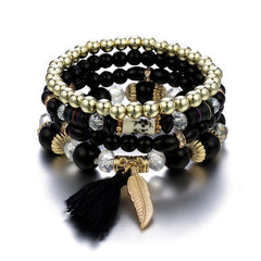 Bohemia Beaded Bracelets Tassels & Leaves Pendant Vintage Bracelet Set