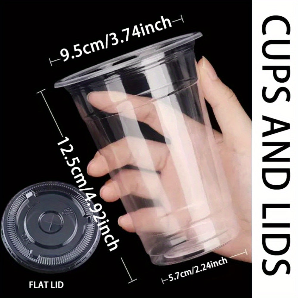 50PCS 16-20OZ Clear Plastic Cups with Flat Lids for Party Ice