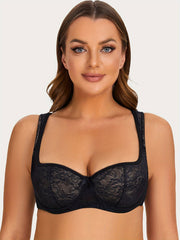  Floral Lace Underwire Balconette Bra