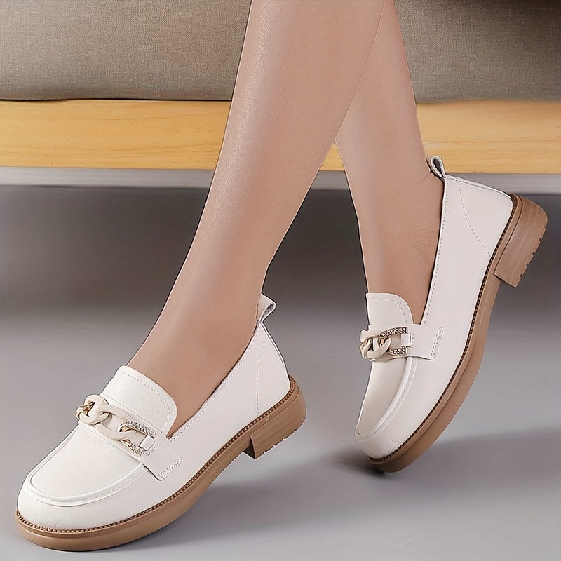 Women's Chain Decor Loafers Round Toe Slip On Shoes