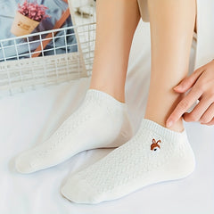 5 Pairs Harajuku Cartoon Deer Ankle Socks Women's Stockings & Hosiery
