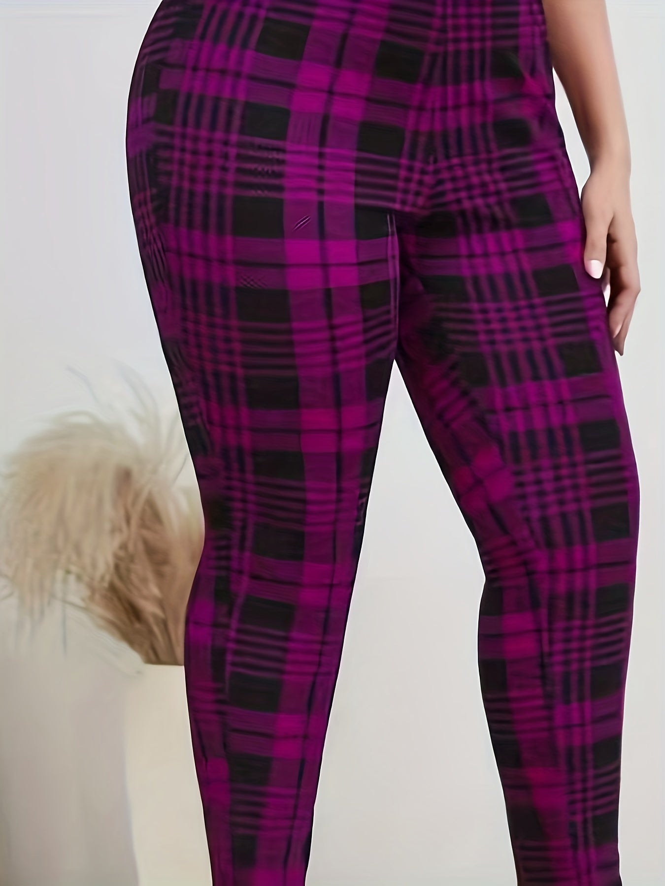  Plaid Print High Rise Stretch Leggings