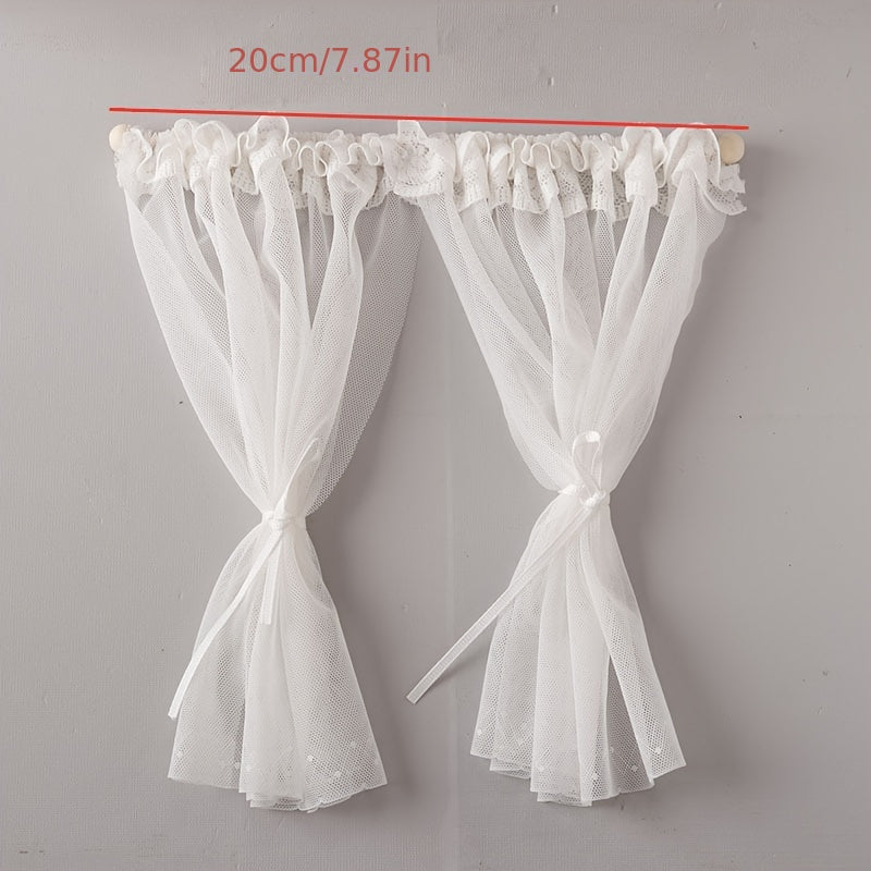 Dollhouse Lace Trim Window Curtain for Fairy Decor