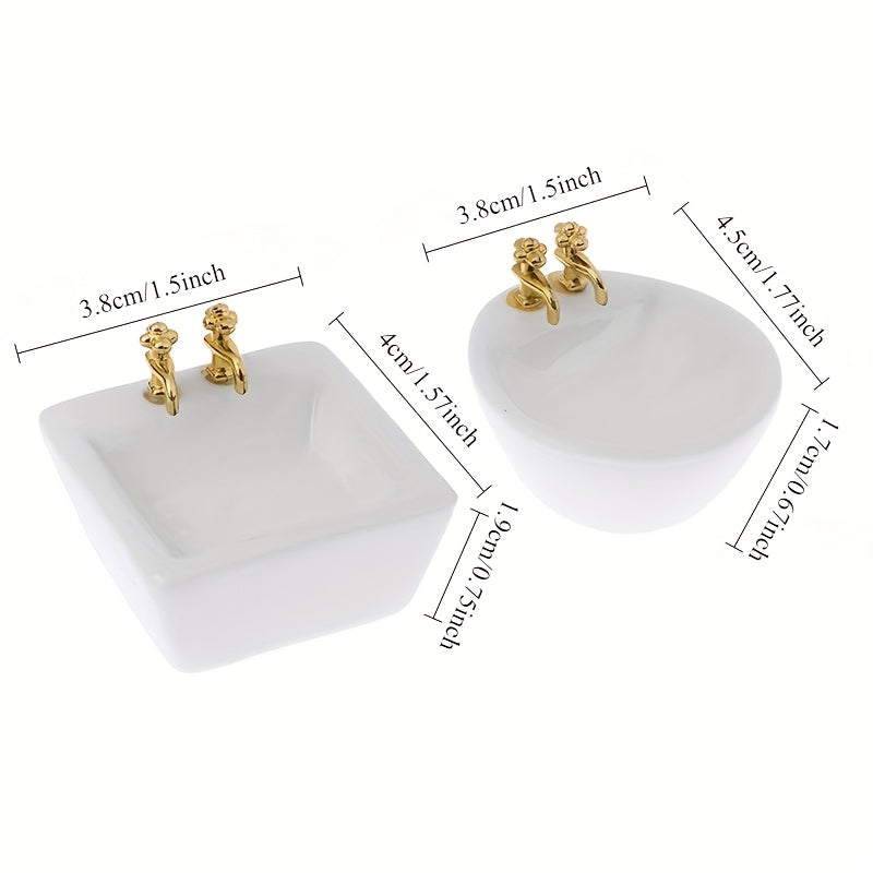1pc Ceramic Mini Washbasin Sinks with Golden Faucets Dollhouse DIY Kit