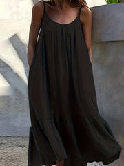  Solid Ruffle Trim Maxi Cami Dress