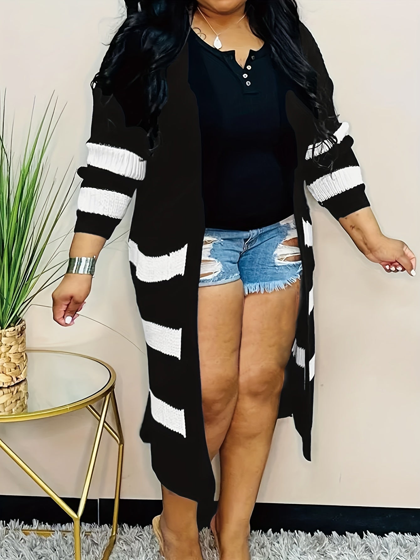  Colorblock Stripe Long Sleeve Cardigan
