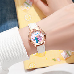 Stitch Digital Watch Pink Strap Golden Case Birthday Gift Student Prize