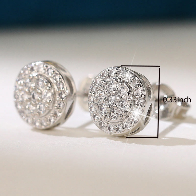 925 Silver Round Zircon Stud Earrings for Women Bridal Wedding Jewelry
